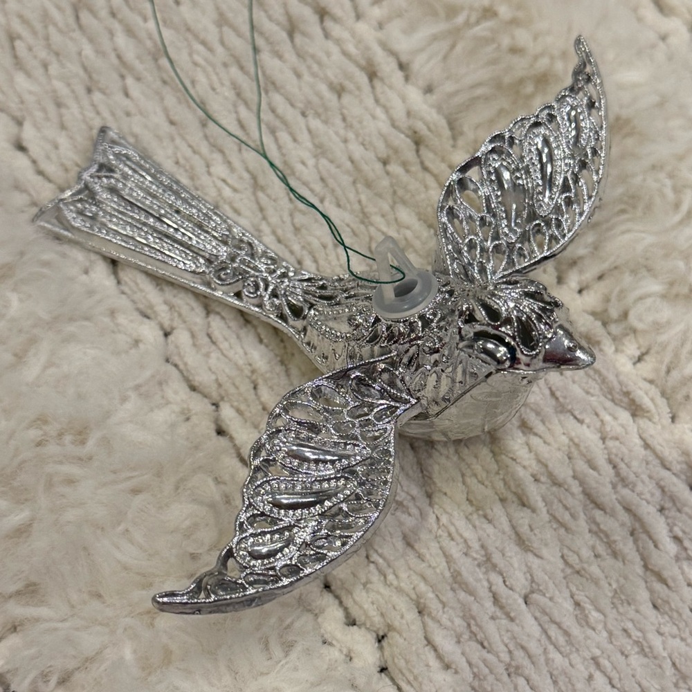 Vintage Silver Filligree Plastic Bird Ornament Made in Italy 3 1/2" L